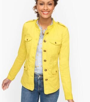 TALBOTS Piped Utility Jacket Size 8 Lemon Yellow Business Casual Cotton